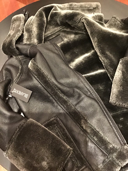 Black cropped faux leather & fur jacket- size Small-women’s