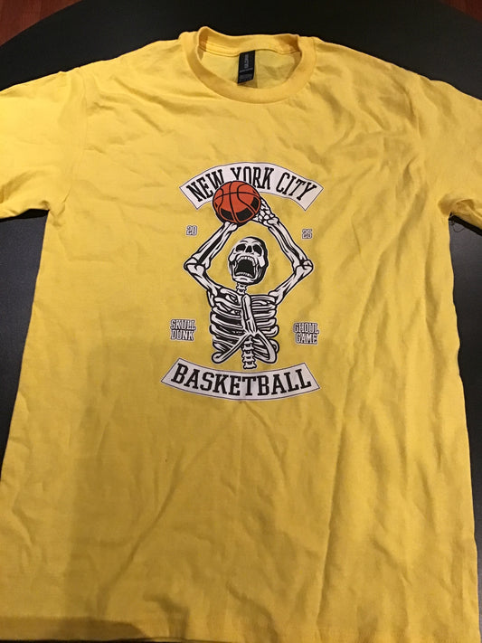 Yellow men’s skull basketball nyc tshirt-size Small